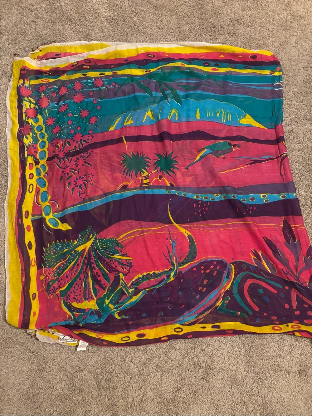 Vintage 90’s Tropical Print Rectangular Scarf/wrap - 70” x 42”